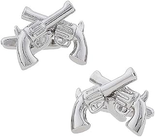 Pistols Handguns Crossed Dueling 6 shooters Gun Pair Cufflinks in a Presentation Gift Box & Polishing Cloth