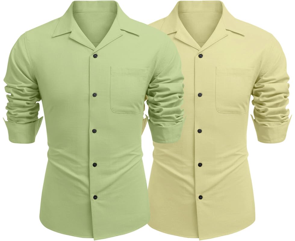 Image of Combo of Men's Casual Cotton Blend Shirt || Long Sleeve Button Down with Spread Collar | Lightweight Breathable Fabric | Stylish Solid Shirt for Beach, Office & Everyday Wear Pack of 2