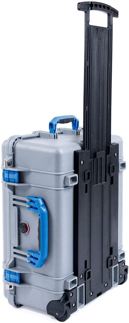 Pelican Color Case Silver Pelican 1560 case, with Blue Handles & latches. Comes with Grey Padded dividers & lid Organizer.