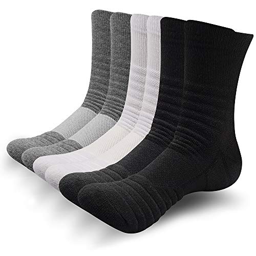 SUNWIND Unisex 6 Pares Deportivos Calcetines Cushion Crew Transpirables y Acolchados Para Correr Calcetines Deportivos Cómodos Para Hombres y Mujeres (Negro/Blanco/Gris, 35-38)