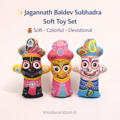 Image of Jagannath, Baldev & Subhadra Soft Toy Set Devotional Plush Stuffed Dolls for Kids, Cuddly and Huggable Baby Toys for Spiritual Play and Festivals