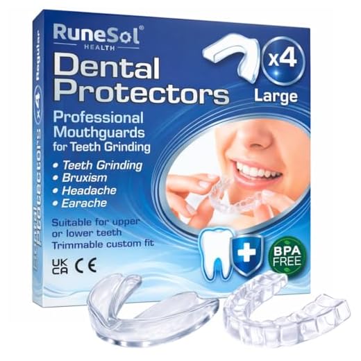 Runesol 4 x groß Zahnschutz gegen Zähneknirschen & Schnarchen, Knirscherschiene | Aufbissschiene gegen TMJ, Bruxismus und Zubeißschutz für die Zähne, Easy Mould Technology