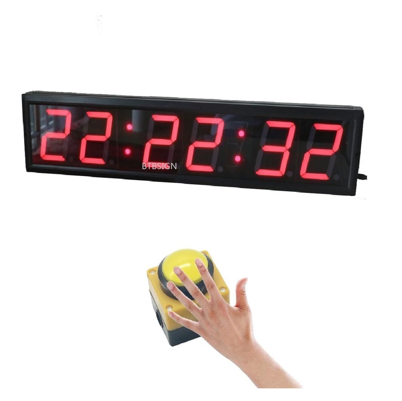Horloge Murale LED, Grand chronomètre à compte rebours LED avec gros bouton filaire et course d'obstacles distance sans fil, minuterie d'effacement 4 pouces