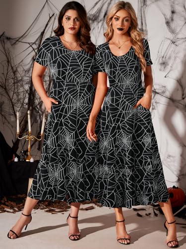 Image of LARACE Plus Size Dresses for Women Summer Casual Short Sleeve Long Dress Flowy Maxi Beach Dresses with Pockets L-6XL(Flower92 6X)
