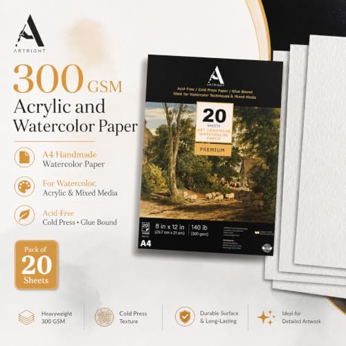 Image of ArtRight White Net Handmade Papers (280 GSM) Ultra Premium fine Textured Dotted Handmade Watercolor Papers for Watercolour, Acrylic, Ink and Mixed Media (A4-20)