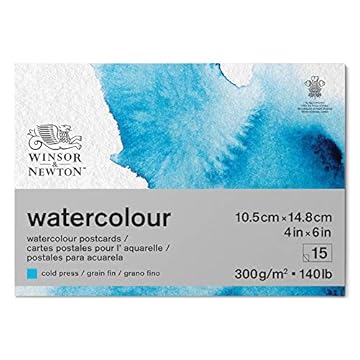 Winsor and Newton Watercolour Paper Pad, A6 (10,5 x 14.8 cm), 15 Sheets, 300 g/m�, Glue Bound, Cold Pressed, Acid , Mixture of 25 Percent Cotton and Cellulose Fibres, Natural White