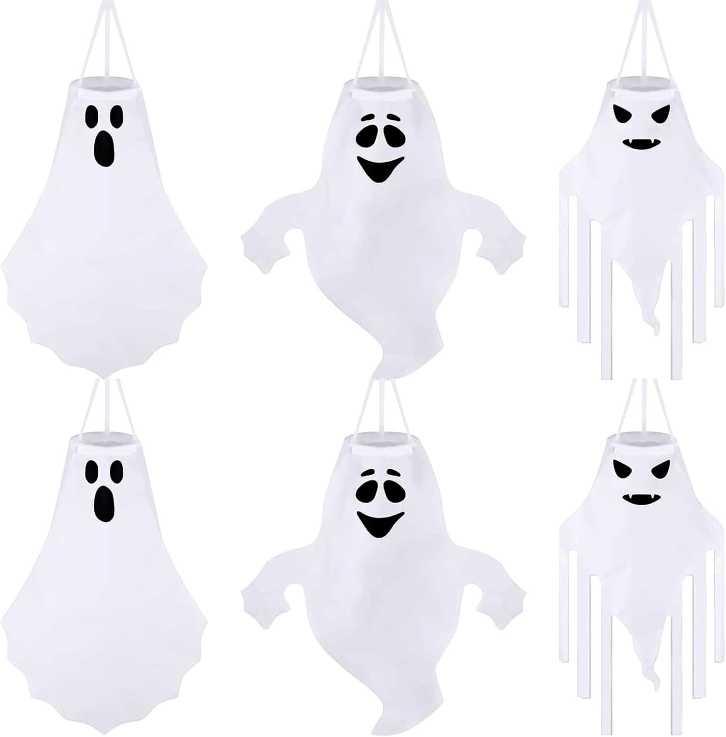 WinnerWhy 6 Pcs 27 Inch Halloween Ghost Windsocks Outdoor Decorations Tree Hanging Windsocks White Flying Ghosts for Indoor Outdoor Tree Front Yard Porch Lawn Garden Pillar Party Decorations