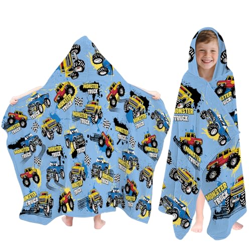 Fiwbnasz Truck Hooded Beach Towel for Kids Monster Hooded Towels for Toddlers 30 x 50 Kids Beach Towels for Pool Travel Swim Cars Wearable Bath Towel for Boys Teens