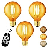 LVWIT LED電球 フィラメント E26口金 (消費電力6W) 60W形相当 720LM 調光 調色 リモコン付き LEDランプ G80 茶色 レトロ電球 遠隔操作 昼光色 昼白色 電球色 常夜灯 広配光タイプ 90%省エネ 雰囲気 3個セット（電池別売）