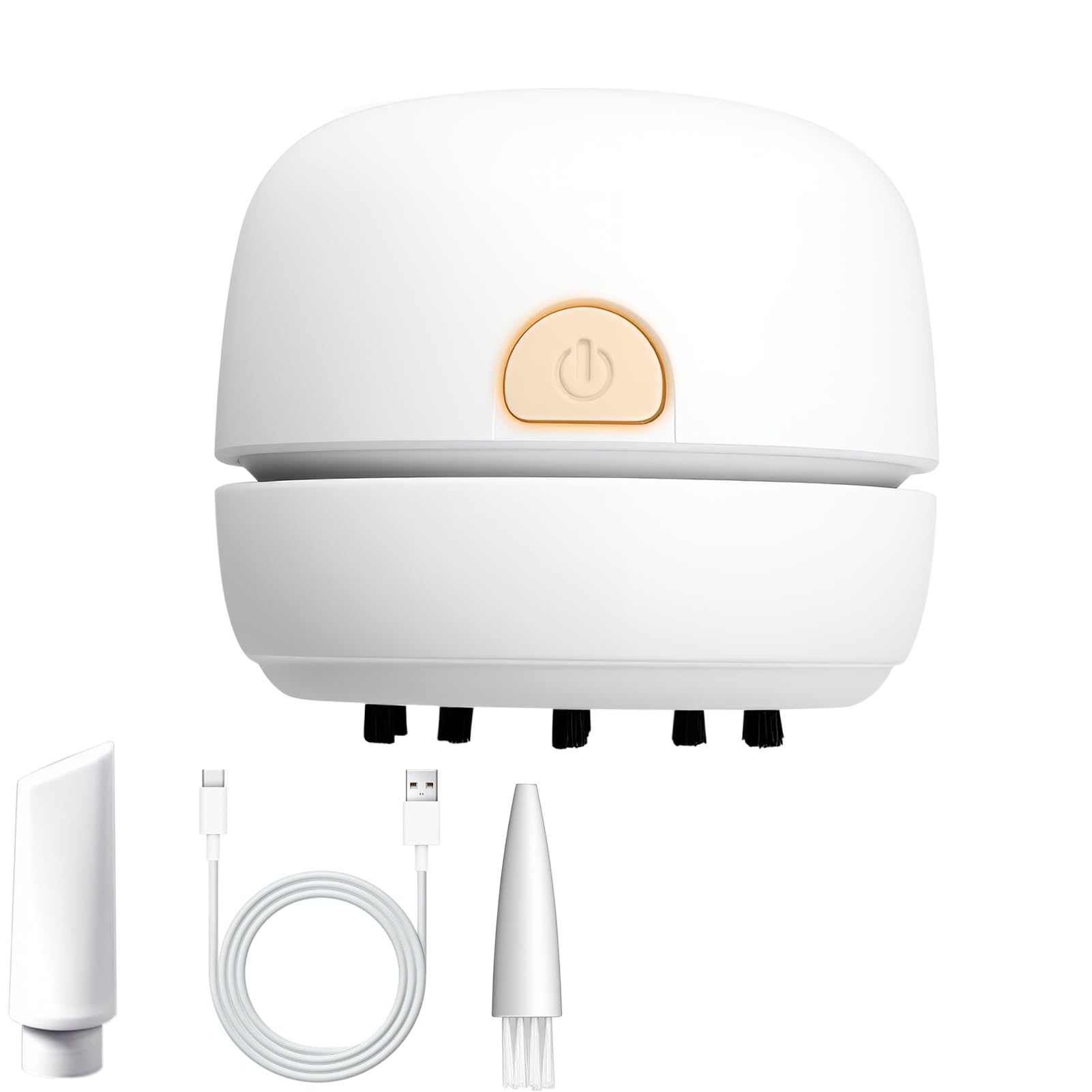Mini Desk Vacuum Cleaner USB Rechargeable Mini Desk Hoover Table Dust Sweeper 360° Rotatable Desktop Vacuum Cleaner for Keyboard Home School Office Portable Wireless High Suction Power (White)