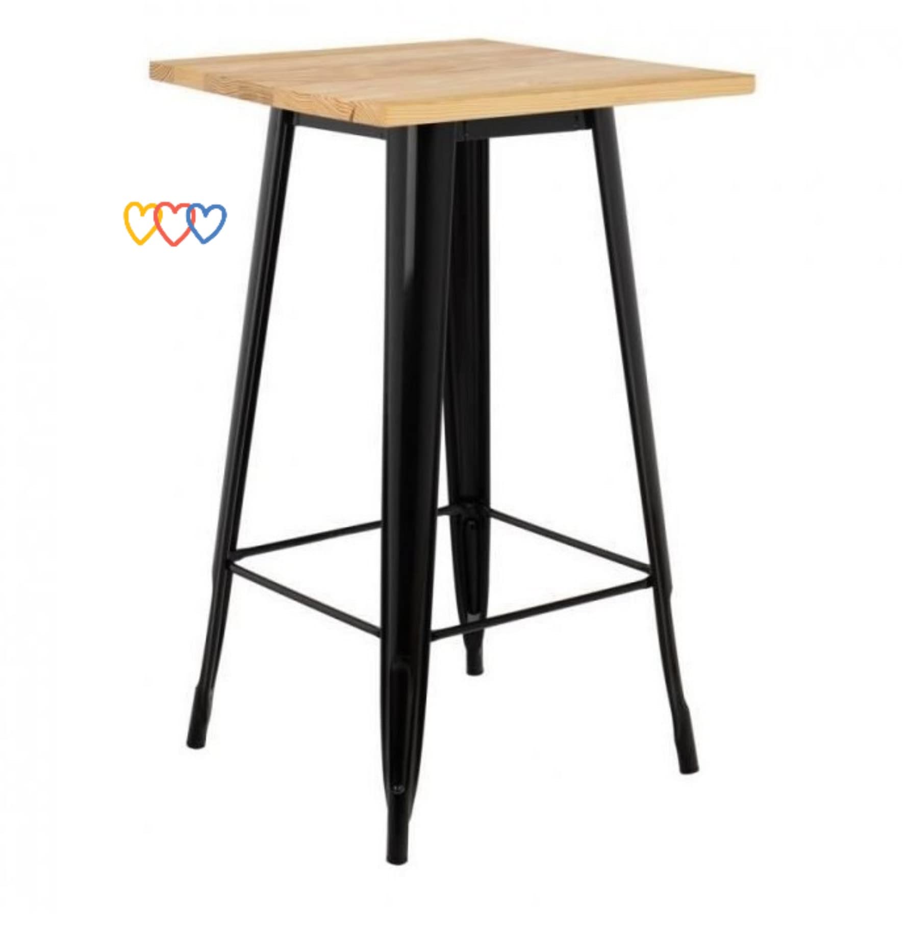HUOLE Mesas Altas Mesa de Bar de Estilo Industrial para 2-4 Personas, Patas de Mesa de Metal Negro, Madera Natural-60 * 60 * 110cm (Color Madera)