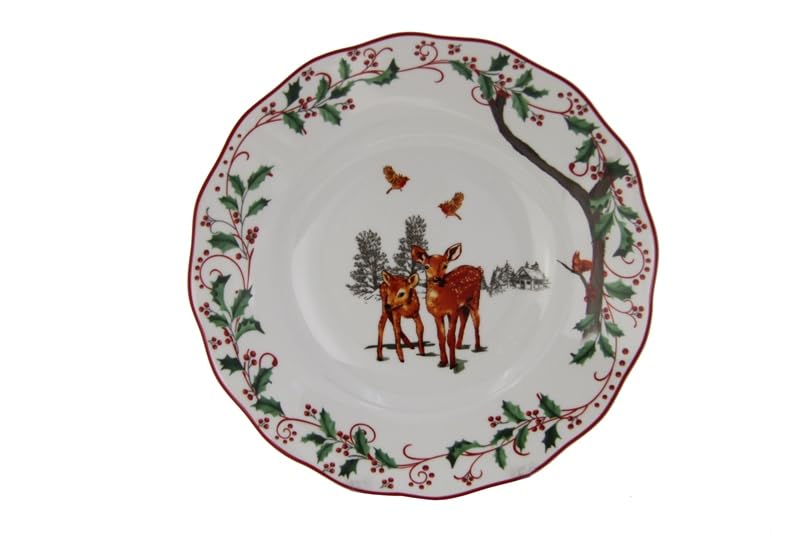 Royal Family Świąteczny zastawa obiadowa na 6 stołów (18 sztuk) z błyszczącej i trwałej porcelany, nadaje się do mycia w zmywarce i piekarnika – Santa Klaus Village