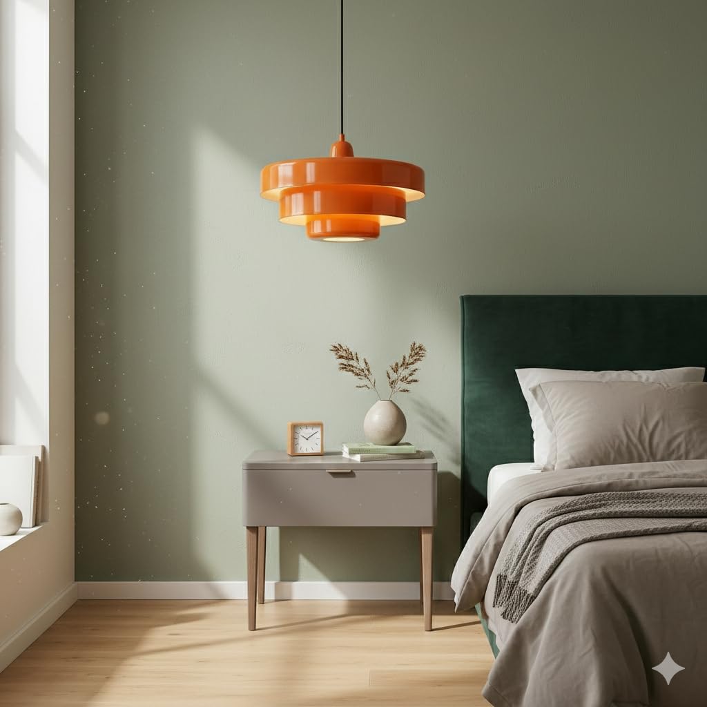 BARCELONA LED Pendelleuchte MACARRON E27 Bauhaus Orange | Metall, 3-lagiger Schirm, Höhenverstellbar, Max.40W, Für Wohnzimmer, Esszimmer, Schlafzimmer, Restaurant, Hotel