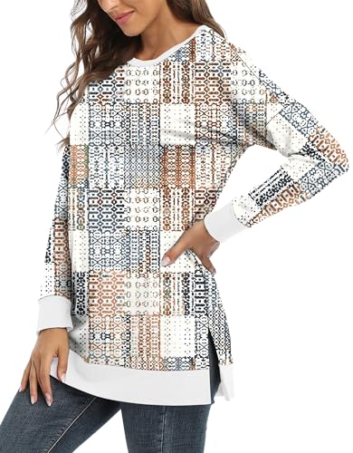BETTE BOUTIK Women's Drop Long Sleeve Sweatshirts Casual Crewneck Tunic Tops Sweartshirts With Side Slits S-3XL