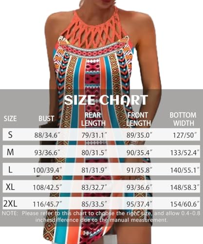 GRMLRPT Vestidos para Mujer sin Mangas Boho Vestido de Verano Estilo étnico Elegante Malla Impresa Vestidos Retro Cuello Halter Vestido de Ocio Vestidos de Playa Mujeres(Multicolor,L) - imagen 6
