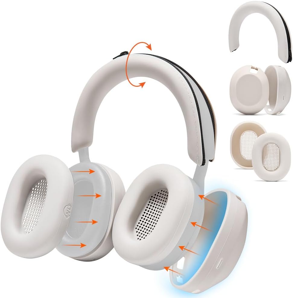 WC SweatZ and ShellZ Protective Covers Bundle for Sony WH1000XM5 Headphones by Wicked Cushions | Silver