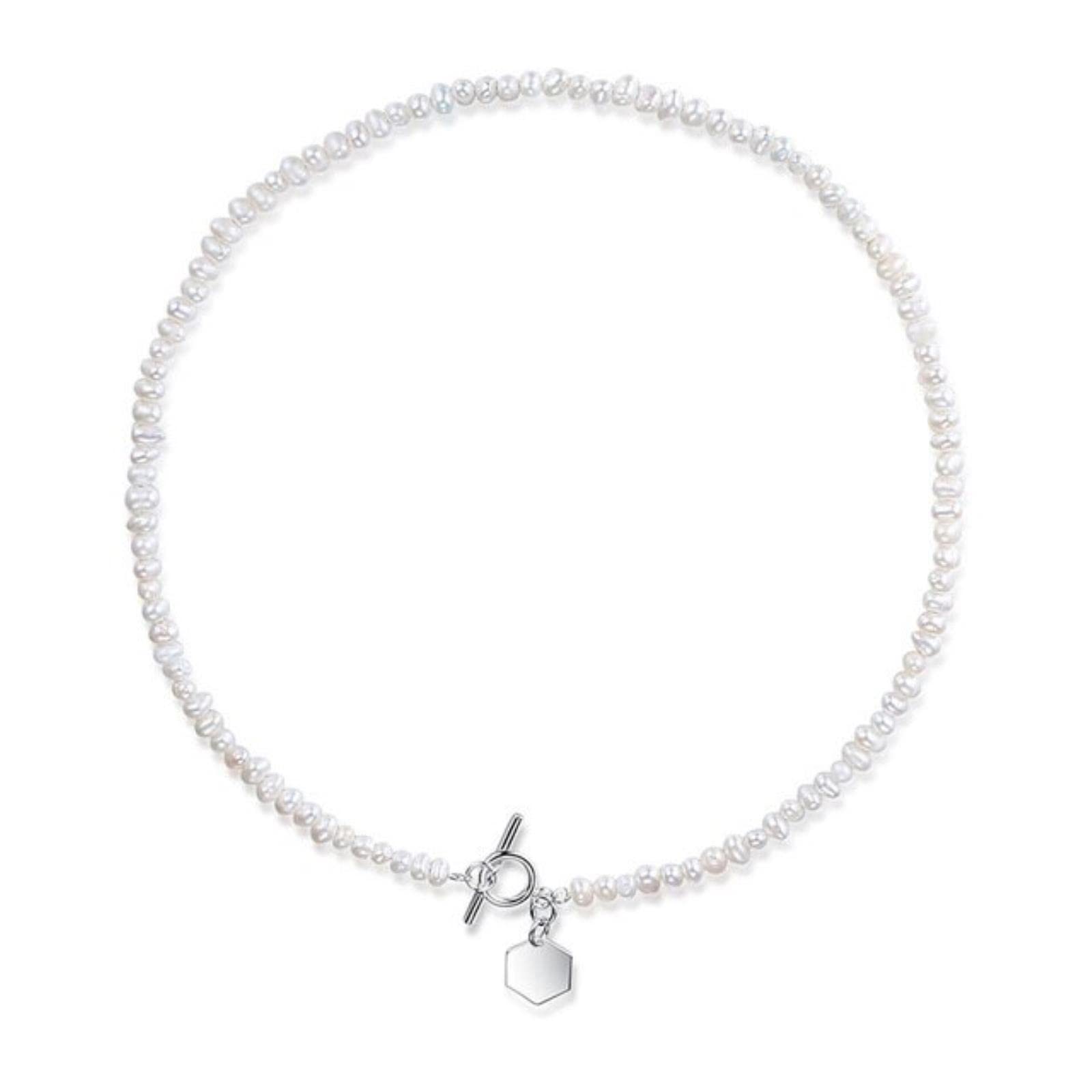 Collar Hexagonal Geométrico De Perlas De Agua Dulce A La Moda De Plata De Ley 925 para Mujer, Joyería para El Día De La Madre