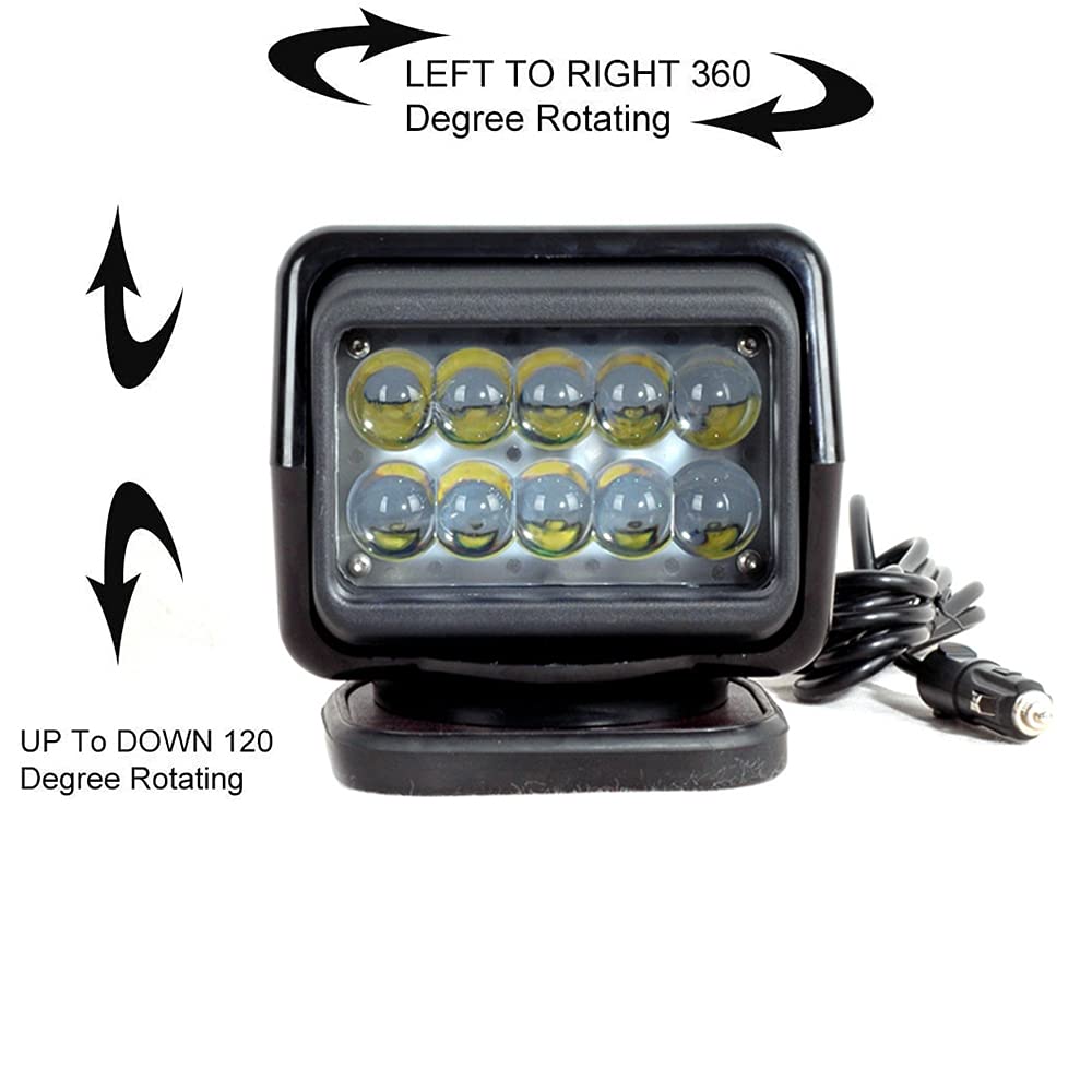 EIOUHENG 50W LED Spotlight LED Search Light 360 Degree LED Rotating Remote Control Work Light with Magnetic Base for SUV Boat Home Security Protection Emergency Lighting Farm Field Garden?Black?