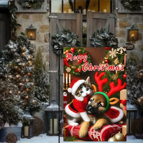 Image of BlissYard Christmas Garden Flag 12x18 Inch Cat Dog Holiday Yard Decor
