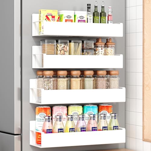 Image of Vetacsion 4 Pack Moveable Fridge Magnetic Spice Racks,Metal White