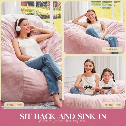 Image of Hobestluk Bean Bag Chair for Adult Giant Beanbag with Filler Pink 6FT | Breathable Material Removable Machine Washable Cover Memory Foam Living Room Bedroom Reading Gaming Oversized Large Big