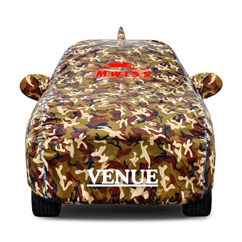 Image of Waterproof Car Cover for Hyundai Venue | Dustproof, UV & Scratch Resistant Soft Cotton Lining | Triple Stitched, Mirror Pockets & Elastic Hem | Jungle