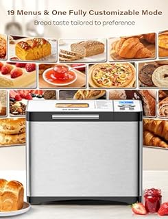KBS 19-in-1 Programmable Bread Maker, 2LB Bread Machine with Healthy Ceramic Pan, Stainless Steel Bread Maker Machine with 15H Timer& 1H Keep Warm, Sourdough, Gluten Free, 3 Crust Colors, 53 Recipes