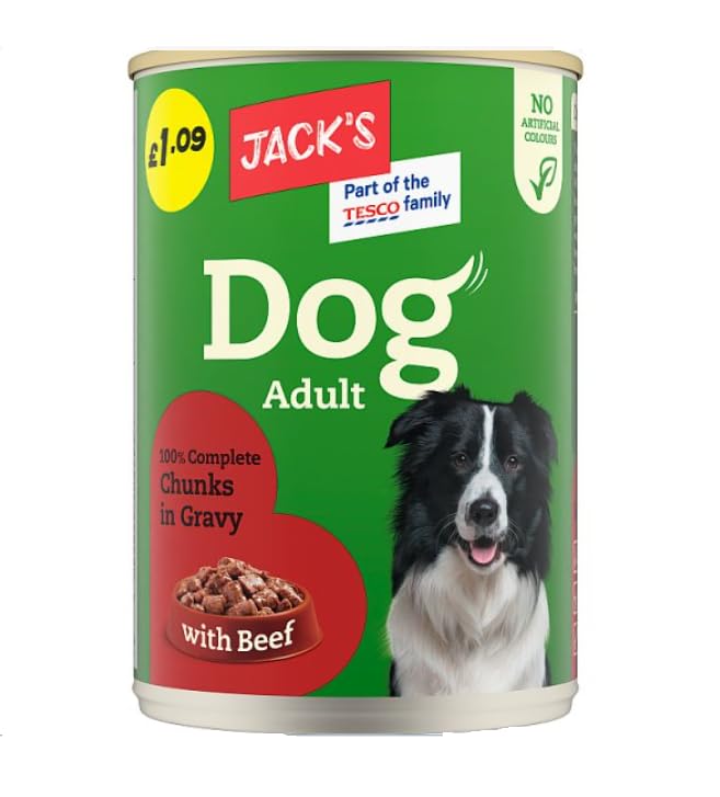 Jack's Dog Adult Complete Chunks in Gravy 415g - Savory Chicken & Beef Meals for Healthy, Happy Adult Dogs, Nutritious and Delicious Wet Dog Food Pouches (12 Cans, Beef)