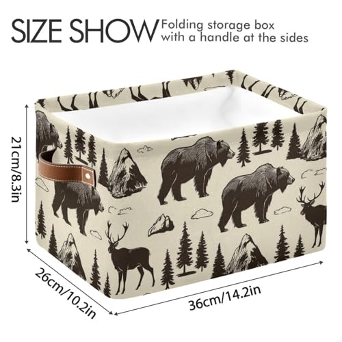 Image of Aslsiy Storage Basket Vintage Deer Bear Moose Nursery Bins National Park Baby Box Canvas Clothes Shelf Basket Laundry Hamper for Home Closet 1 Pcs