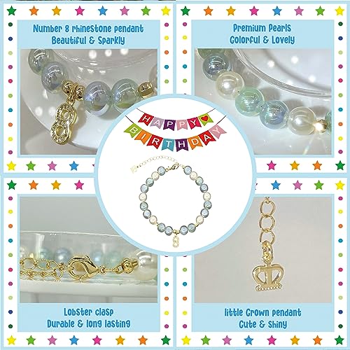 Image of ZomefinKiu Girls 8th Birthday Princess - Blue Charm Bracelet, Crown Shape Keepsake Jewelry Box, 8 Year Old Girl Birthday Outfit for 8th Bday Party