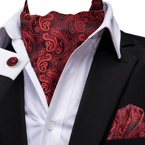 Image of Dubulle Paisley Floral Ascot for Men Self Tie Mens Cravat and Pocket Square Cufflinks Wedding