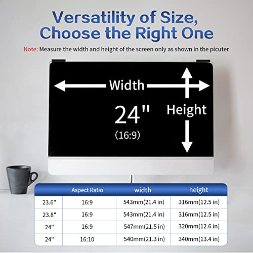 Image of Computer Privacy Screen Filter 24 Inch, 9H Hardness Hanging Computer Screen Privacy Shield Compatible with 23.6,23.8 inch for 16:9 Widescreen Monitor, Eye Protection and Blue Light Blocks
