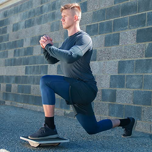 Image of ProsourceFit Wooden Rocker Balance Board Anti-Slip Core Trainer 17.5in (39.5cm) for Physical Therapy, Exercise, Stability Training, Ideal Standing Desk Balance Board, Black
