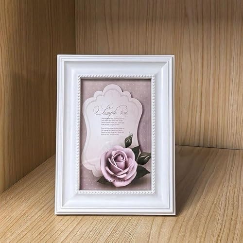 White Photo Frame, Beaded Border, Tabletop Display, Vintage Style,4x6 Inch