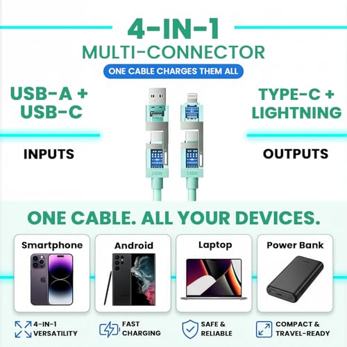 Image of Verilux 4-in-1 Spring Coiled USB to Type C Cable for iPhone 17 /16 /15 /14, PD 240W Type C Cable Fast Charging with 480Mbps Data Transfer, Fashion Retractable Lighting Cable Design for Home, Car, Green