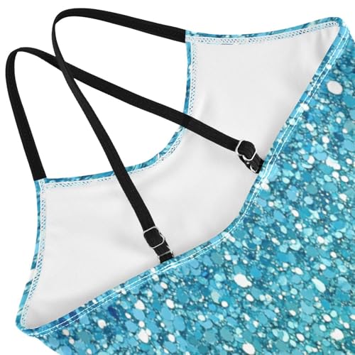 Pigsaly Girls One Piece Swimsuits Mint Green Sky Blue Gradient Flashing Glitter Kids Cross Back Swimwear Bathing Suit 3T4