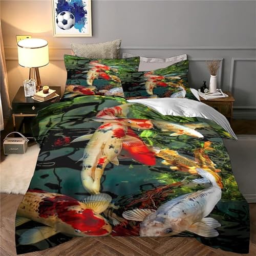 Housse de couette microfibre ultra douce poissons koi lit single