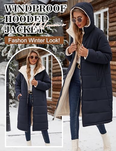 Women Winter Coats Fleece Long Coats Jackets Oversized Warm Down Jacket with Hood2