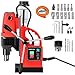 GARVEE Magnetic Drill Press, 1100W 550RPM Portable Mag Drill Press, Magnetic Core Drilling Machine for Metal Working,14Pcs Annular Cutters Drill Bits，Red