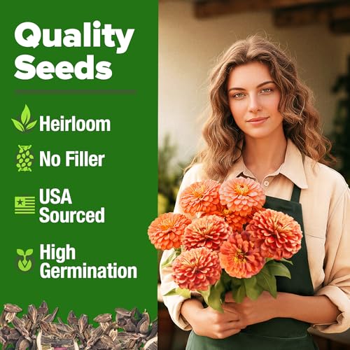 Image of HOME GROWN Coral Zinnia Seeds (1g) - 600 Zinnia elegans Annual Flower Seeds for Planting Outdoors - Heat Tolerant Easy Summer Flowers to Plant - Herb Seed Companion for Pollinator Garden Beds for 2026