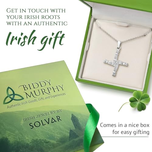 Biddy Murphy St. Brigid Cross Necklace Pendant, Sterling Silver Two Sided, Celtic Jewelry Made in Ireland, 18" Trace Chain4