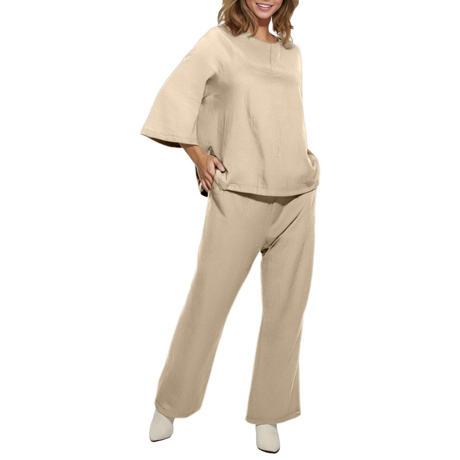 Survêtement baggy pour femme - Grandes tailles - Long et élégant - 2 pièces - Taille courte - Yoga - Survêtement d'intérieur - 2 pièces - Léger - Vêtement de sport pour femme