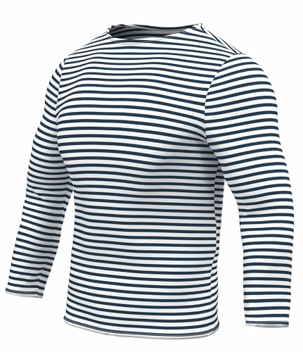 Genuine Striped Long Sleeved T-Shirt Top Cotton Navy Blue Sailor Shirt Original Telnyashka Тельняшка