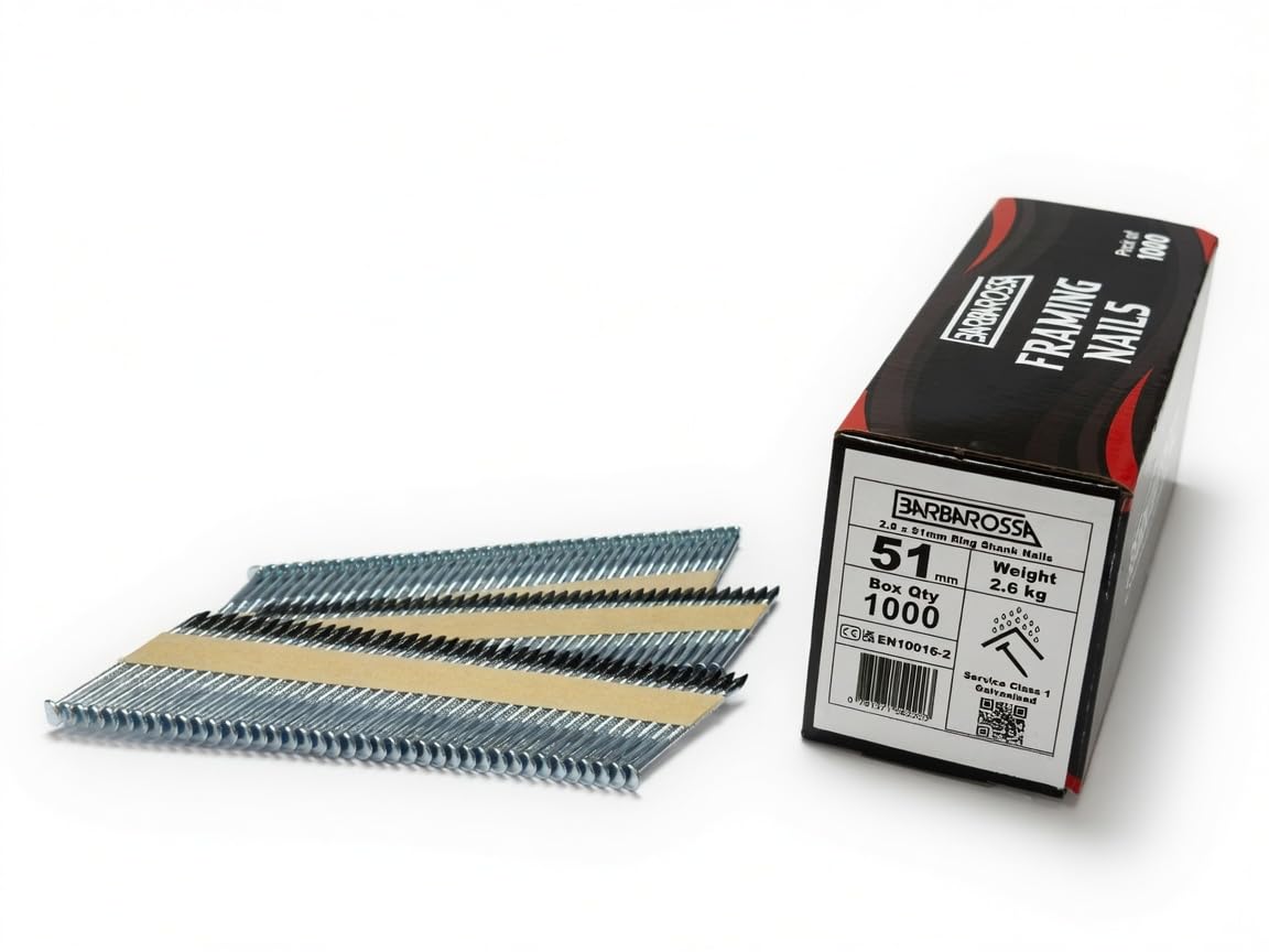 Barbarossa 1st Fix (51mm - 90mm) Galvanised collated framing Nails for Cordless nailers (51mm Galvanised)