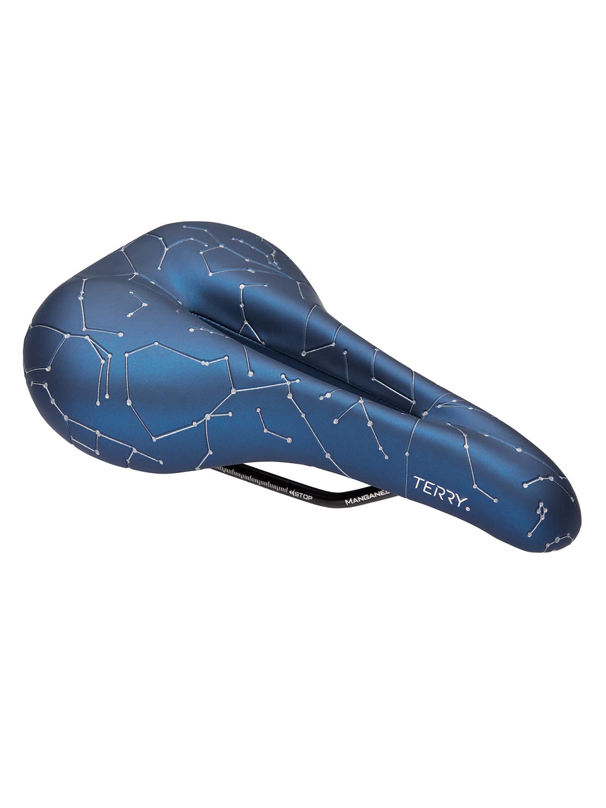 TERRY Women's Night Sky Bicycle Seat, Blue Leather, Gel Pad, Road Bike, Widest Cutaway, Optimized for Comfort, Reflective Ink Constellation