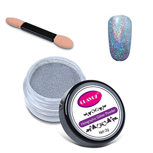 CLAVUZ 2g Silver Chrome Powder Holo Effect Chameleon Color Changing Glitter Nail Powder Manicure Pigments with Sponge Stick Nail Art Tools Kit