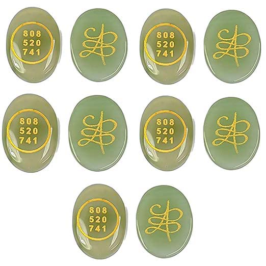 Image of Pre-Energized Natural Superior Green Aventurine with Angle number & Zibu Symbol Cabochon Coin for Good Luck for Money and Relationship Certified Feng Shui Both Side (Pack of Five)