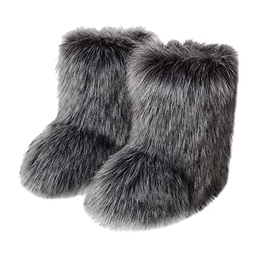 DAYISS Faux Fur Boots for Women Furry Fluffy Winter Snow Boot Shoes Indoor Outdoor
