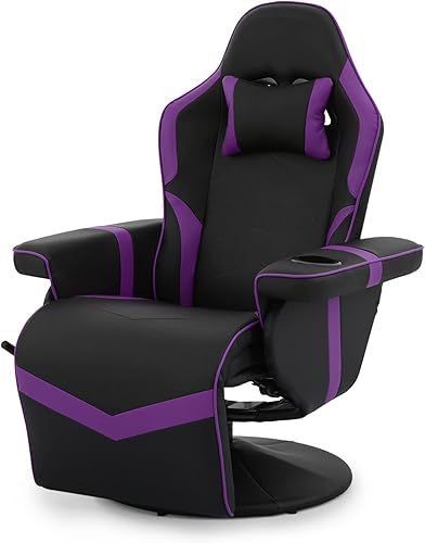 Magshion Silla reclinable para juegos con reposapiés giratorio para videojuegos, sillón reclinable de respaldo alto con portavasos