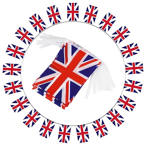 Image of UK United Kingdom String Flag Pennant Banner - 38 Flags, 42 Feet Small Mini British Flags Bunting Banner for Country Decoration, School, Party, Sports Events